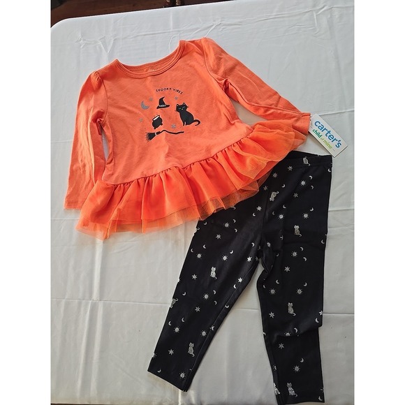 Carter's Other - Nwt Carters Baby Girl 6 Months Orange Witch Tutu Halloween Outfit Pant Bodysuit